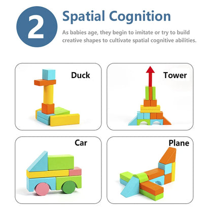 Wooden Building Blocks Set with Storage Bag Wooden Toys for Kids Assembled Building Blocks Early Educational Toys for Children